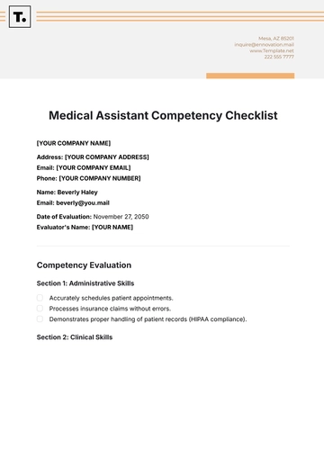 Free Medical Assistant Competency Checklist Template to Edit Online