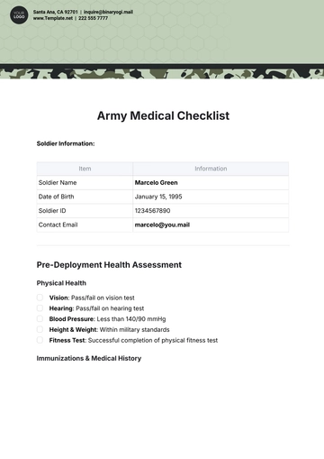 Free Army Medical Checklist Template to Edit Online