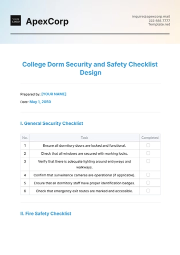 Free College Dorm Security and Safety Checklist Design Template to Edit Online
