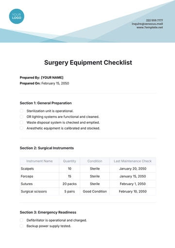 Free Surgery Equipment Checklist Template to Edit Online