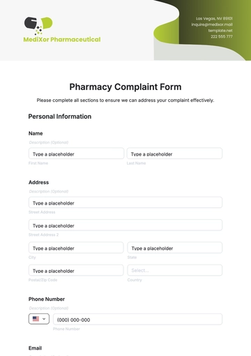 Free Pharmacy Complaint Form Template to Edit Online