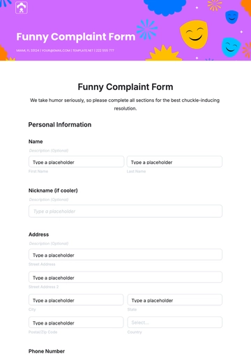 Free Funny Complaint Form Template to Edit Online