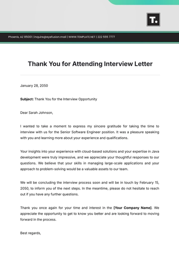 Free Thank You for Attending Interview Letter Template to Edit Online