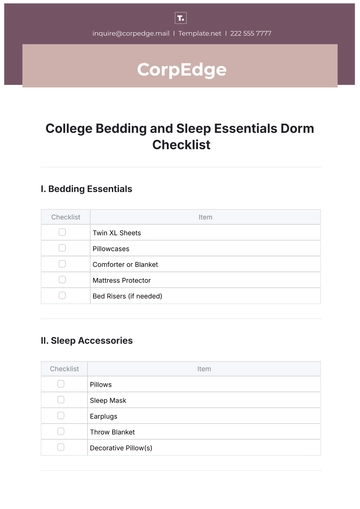 Free College Bedding and Sleep Essentials Dorm Checklist Template to Edit Online