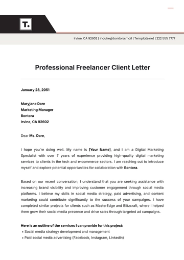 Free Professional Freelancer Client Letter Template to Edit Online