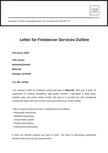 Free Letter for Freelancer Services Outline Template to Edit Online