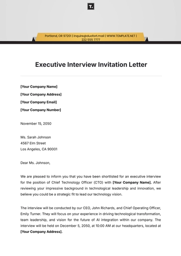 Free Executive Interview Invitation Letter Template to Edit Online