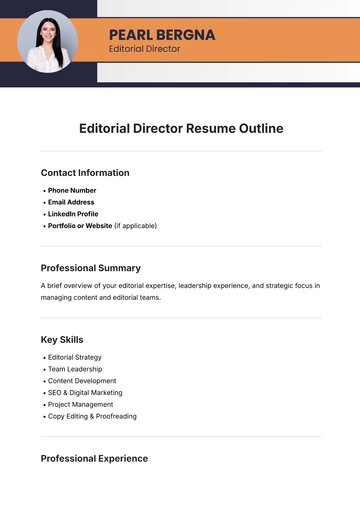 Free Editorial Director Resume Outline Template to Edit Online