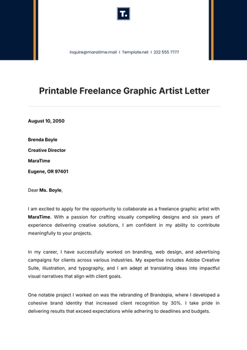 Free Printable Freelance Graphic Artist Letter Template to Edit Online