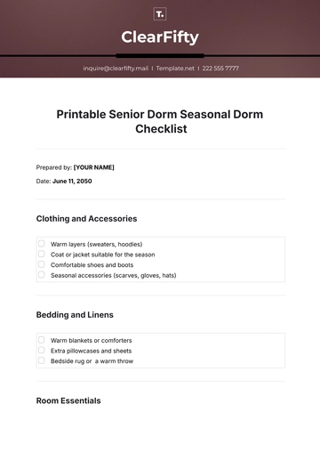 Free Printable Senior Dorm Seasonal Dorm Checklist Template to Edit Online