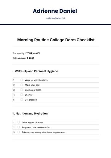 Free Morning Routine College Dorm Checklist Template to Edit Online
