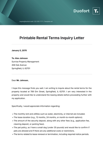Free Printable Rental Terms Inquiry Letter Template to Edit Online