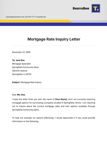 Free Mortgage Rate Inquiry Letter Template to Edit Online