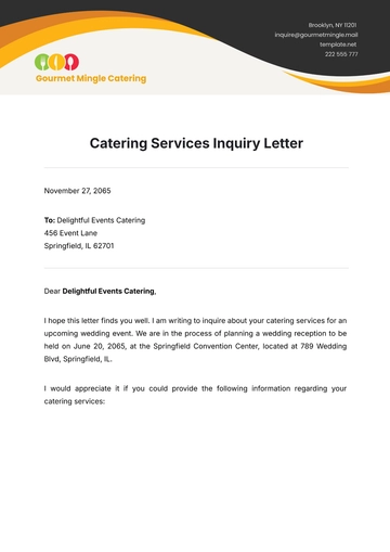 Free Catering Services Inquiry Letter Template to Edit Online