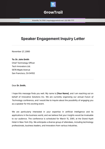 Free Speaker Engagement Inquiry Letter Template to Edit Online