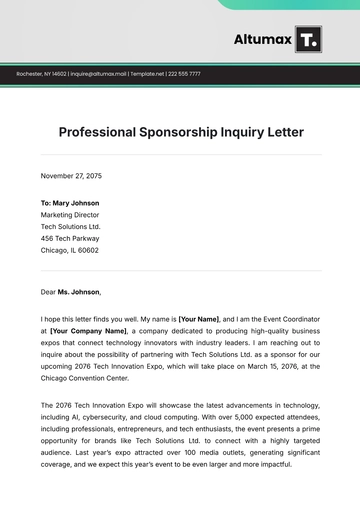 Free Professional Sponsorship Inquiry Letter Template to Edit Online
