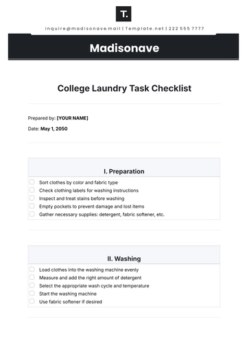 Free College Laundry Task Checklist in Dorm Template to Edit Online