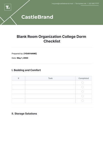 Free Blank Room Organization College Dorm Checklist Template to Edit Online
