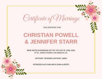 Free Virtual Editable Marriage Certificate Template to Edit Online