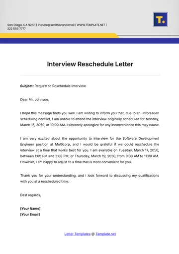 Free Interview Reschedule Letter Template to Edit Online