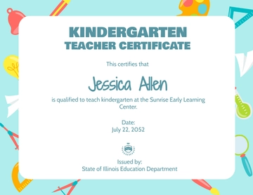 Free Kindergarten Teacher Certificate Template to Edit Online
