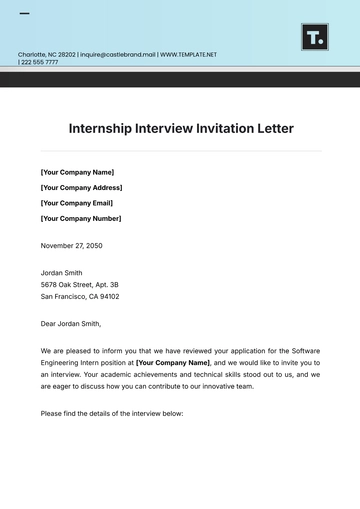 Free Internship Interview Invitation Letter Template to Edit Online