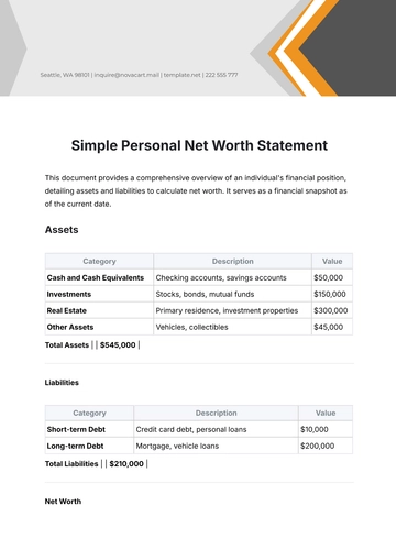 Free Simple Personal Net Worth Statement Template to Edit Online