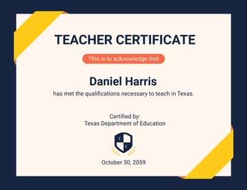 Free Sample Teacher Certificate Template to Edit Online