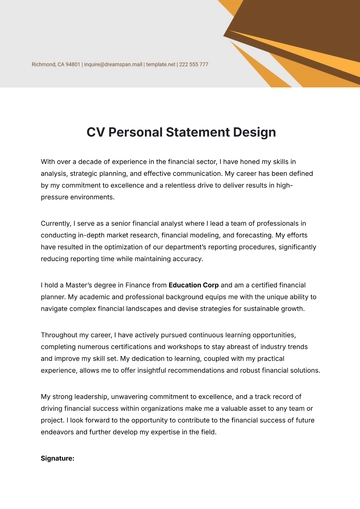 Free CV Personal Statement Design Template to Edit Online