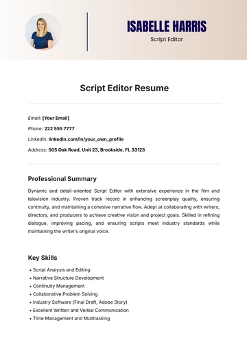 Free Script Editor Resume Template to Edit Online