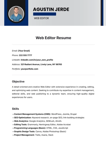 Free Web Editor Resume Template to Edit Online