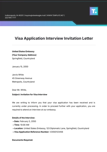 Free Visa Application Interview Invitation Letter Template to Edit Online