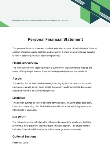 Free Personal Financial Statement Template to Edit Online