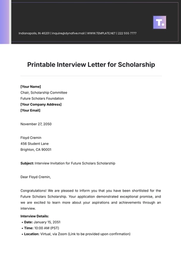 Free Printable Interview Letter for Scholarship Template to Edit Online