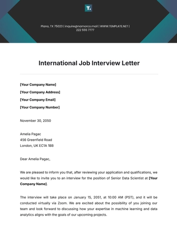 Free International Job Interview Letter Template to Edit Online