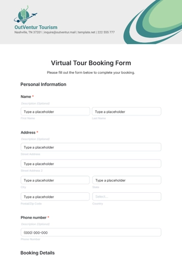 Free Virtual Tour Booking Form Template to Edit Online