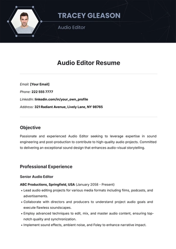Free Audio Editor Resume Template to Edit Online