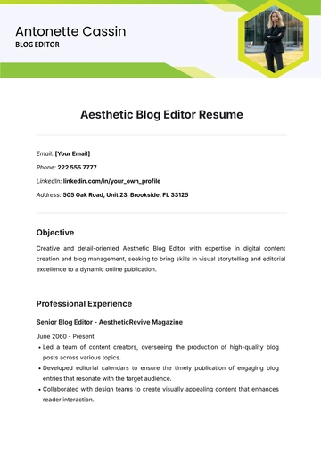 Free Aesthetic Blog Editor Resume Template to Edit Online