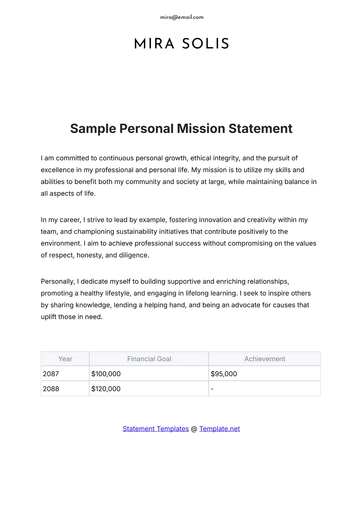 Free Sample Personal Mission Statement Template to Edit Online