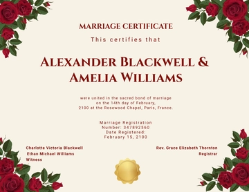 Free Romantic Marriage Certificate Template to Edit Online