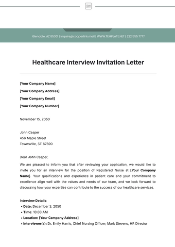 Free Healthcare Interview Invitation Letter Template to Edit Online