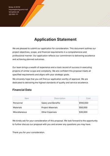 Free Application Statement Template to Edit Online