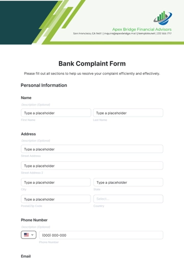 Free Bank Complaint Form Template to Edit Online