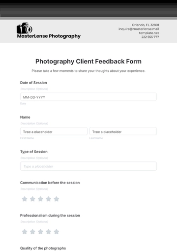Free Photography Client Feedback Form Template to Edit Online
