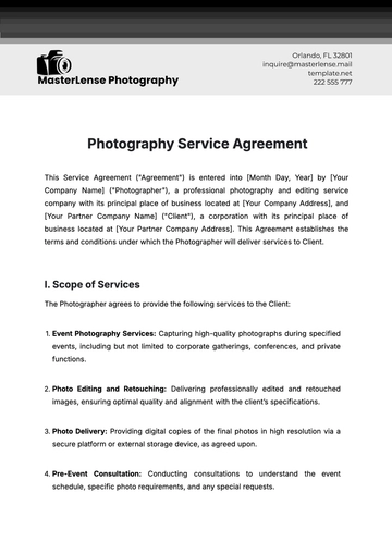 Free Photography Service Agreement Template to Edit Online Free Photography Service Agreement Template to Edit Online
