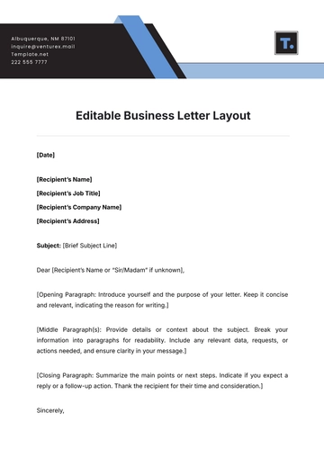 Free Editable Business Letter Layout Template to Edit Online