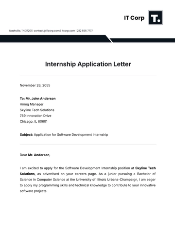 Free Internship Application Letter Template to Edit Online