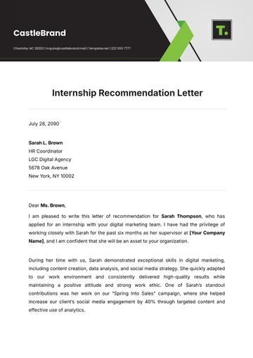 Free Internship Recommendation Letter Template to Edit Online