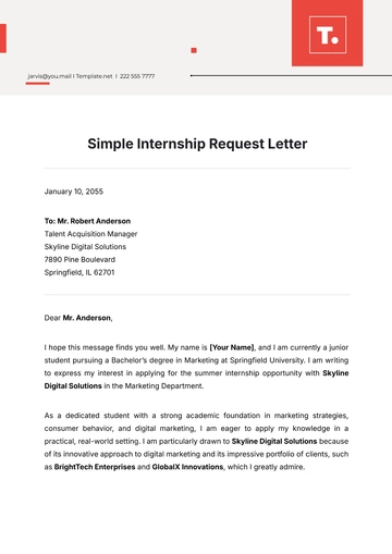 Free Simple Internship Request Letter Template to Edit Online