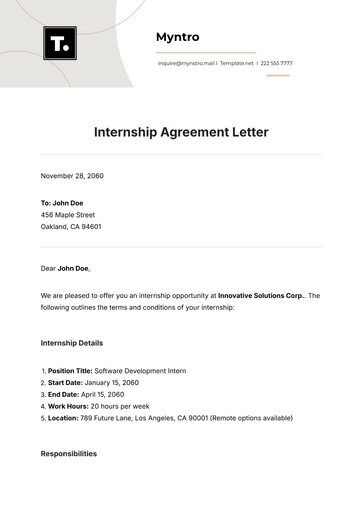 Free Internship Agreement Letter Template to Edit Online